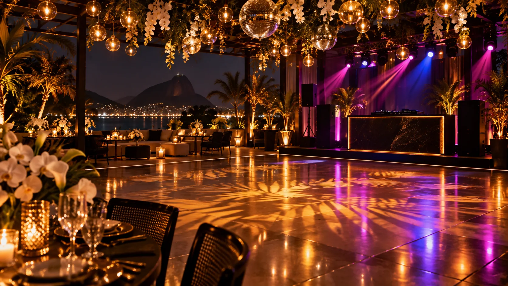 Pista de dança elegante em evento no Rio de Janeiro